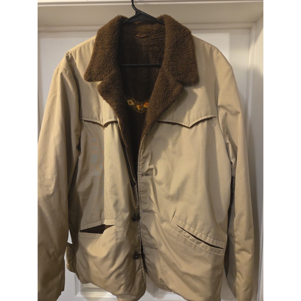 Vtg Ely Walker Weather Jack Mens Coat Faux Fur Lining Collar Brown Tan No Tags